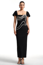 Load image into Gallery viewer, Vako Low Neck Rhinestone Bandage Maxi Dress