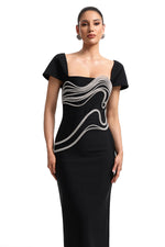 Load image into Gallery viewer, Vako Low Neck Rhinestone Bandage Maxi Dress