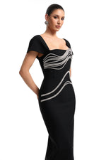 Load image into Gallery viewer, Vako Low Neck Rhinestone Bandage Maxi Dress