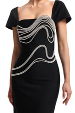 Load image into Gallery viewer, Vako Low Neck Rhinestone Bandage Maxi Dress