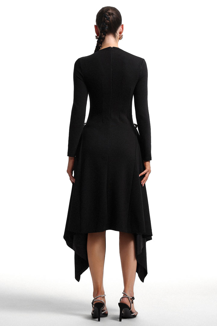 Robe midi noire Sylvia à manches longues