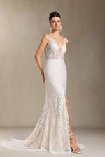 Load image into Gallery viewer, Vallea Lace V-neck Backless Slit Trailing maxi dress