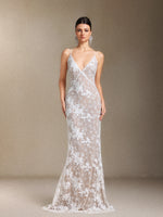 Load image into Gallery viewer, Thea Sling V-neck Sequins Lace maxi wedding dress