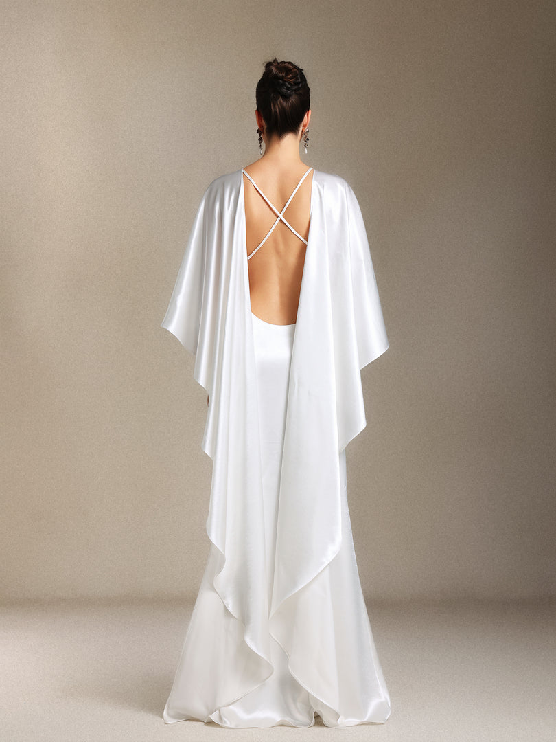 Winmy Shawl Backless Slimming fish tail maxi dress
