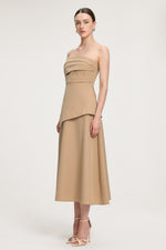 Load image into Gallery viewer, Asymmetric-Draped Crepe Midi Dress