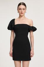 Load image into Gallery viewer, Asymmetric Puff - Sleeve Crepe Mini Dress