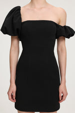 Load image into Gallery viewer, Asymmetric Puff - Sleeve Crepe Mini Dress