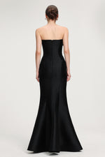 Load image into Gallery viewer, 3D Floral - Embellished Strapless Satin Mermaid Maxi Dress