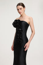 Load image into Gallery viewer, 3D Floral - Embellished Strapless Satin Mermaid Maxi Dress