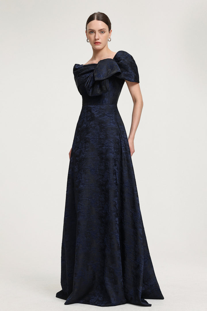 Bow-Detail Jacquard Maxi Dress