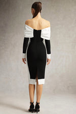 Load image into Gallery viewer, Oria Off Shoulder Bow Bandage Midi Dress