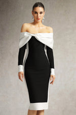 Load image into Gallery viewer, Oria Off Shoulder Bow Bandage Midi Dress