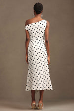 Load image into Gallery viewer, Hutuny Polka Dot One Shoulder Fold Maxi Dress