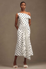Load image into Gallery viewer, Hutuny Polka Dot One Shoulder Fold Maxi Dress