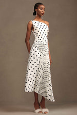 Load image into Gallery viewer, Hutuny Polka Dot One Shoulder Fold Maxi Dress