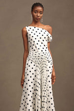 Load image into Gallery viewer, Hutuny Polka Dot One Shoulder Fold Maxi Dress