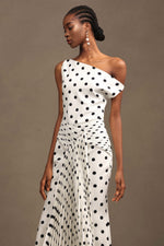 Load image into Gallery viewer, Hutuny Polka Dot One Shoulder Fold Maxi Dress