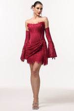 Load image into Gallery viewer, Gladys Sexy Contour Lace Sleeve Corset Mini Dress