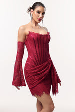 Load image into Gallery viewer, Gladys Sexy Contour Lace Sleeve Corset Mini Dress