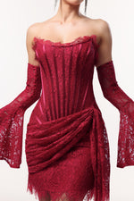 Load image into Gallery viewer, Gladys Sexy Contour Lace Sleeve Corset Mini Dress