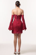 Load image into Gallery viewer, Gladys Sexy Contour Lace Sleeve Corset Mini Dress