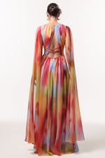 Load image into Gallery viewer, Zelda Sexy Flowy V Neck Cape Sleeve Abstract Print Maxi Dress