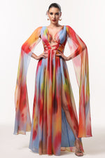 Load image into Gallery viewer, Zelda Sexy Flowy V Neck Cape Sleeve Abstract Print Maxi Dress