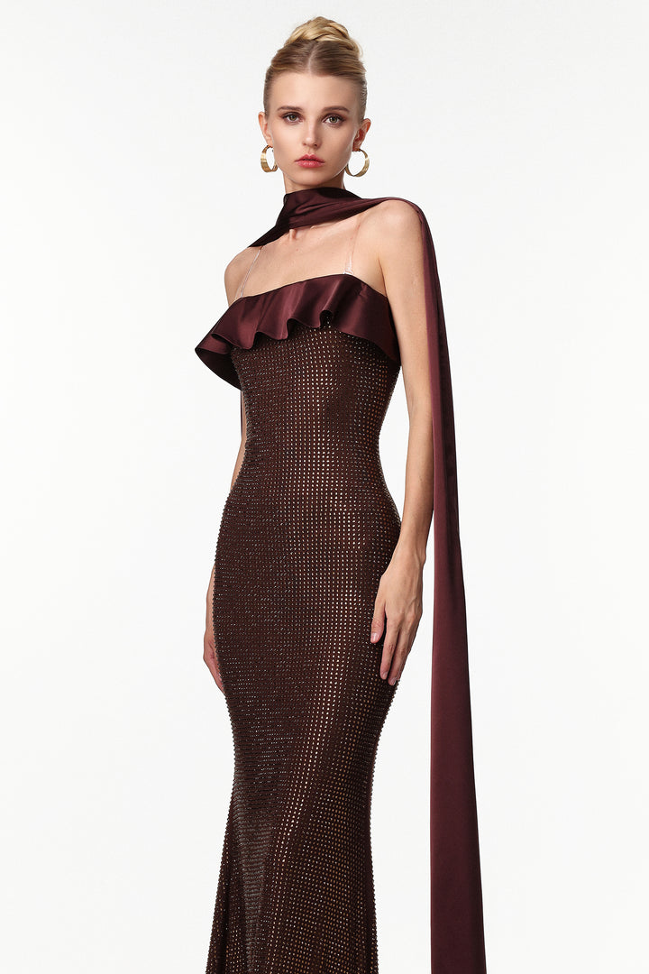 Zainab Elegant Contour Rhinestone Knit Maxi Dress