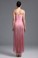 Load image into Gallery viewer, Valentina Strapless Pink Fringe Dress