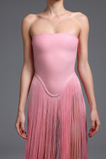 Load image into Gallery viewer, Valentina Strapless Pink Fringe Dress