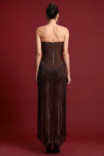 Load image into Gallery viewer, Valentina Strapless Brown Fringe Dress