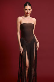 Valentina Strapless Brown Fringe Dress