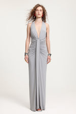 Load image into Gallery viewer, Plunge Neck Ruched Holder Maxi Dress
