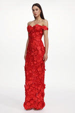 Load image into Gallery viewer, Romantic Tailored Off Shoulder Floral Embroidered Maxi Dress