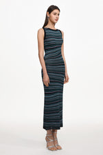 Load image into Gallery viewer, Nirina Chic Contour Round Neck Sleeveless Stripe Knit Maxi Dress