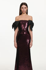 Load image into Gallery viewer, Uzaco Glamorous Contour Off Shoulder Bow Sequin Maxi Dress