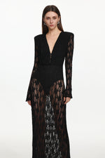 Load image into Gallery viewer, Xanty Chic Contour Deep V Long Sleeve Lace Maxi Dress