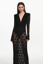 Xanty Chic Contour Deep V Long Sleeve Lace Maxi Dress