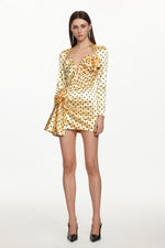 Charger l'image dans la visionneuse de la Galerie, Ridia Romantic Tailored Long Sleeve Pleated Polka Dot Floral Mini Dress