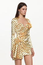 Charger l'image dans la visionneuse de la Galerie, Ridia Romantic Tailored Long Sleeve Pleated Polka Dot Floral Mini Dress
