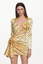 Charger l'image dans la visionneuse de la Galerie, Ridia Romantic Tailored Long Sleeve Pleated Polka Dot Floral Mini Dress