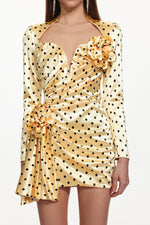 Charger l'image dans la visionneuse de la Galerie, Ridia Romantic Tailored Long Sleeve Pleated Polka Dot Floral Mini Dress