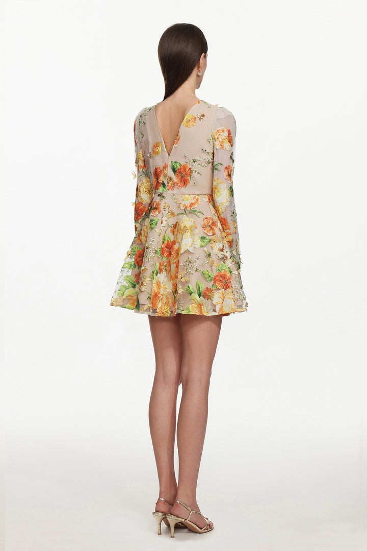 Vicky Romantic Tailored Long Sleeve Embroidered Floral Mini Dress
