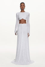 Load image into Gallery viewer, Elva Chic Contour Long Sleeve Ruched Crystal Top and Skirt Set