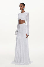 Load image into Gallery viewer, Elva Chic Contour Long Sleeve Ruched Crystal Top and Skirt Set