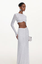 Load image into Gallery viewer, Elva Chic Contour Long Sleeve Ruched Crystal Top and Skirt Set