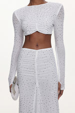 Load image into Gallery viewer, Elva Chic Contour Long Sleeve Ruched Crystal Top and Skirt Set