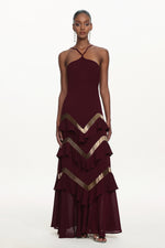 Load image into Gallery viewer, Tiana Chic Flowy Halter Embellished Ruffle Maxi Dress
