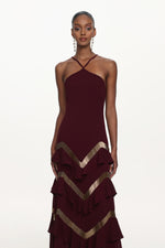 Load image into Gallery viewer, Tiana Chic Flowy Halter Embellished Ruffle Maxi Dress