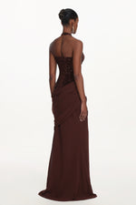 Load image into Gallery viewer, Theodora Chic Contour V Neck Halter Ruched Sequin Maxi Dress